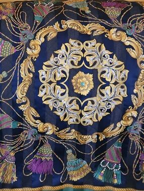 Vintage Berkshire Scarf Made in Italy Polyester 30 in square Rope Tassels